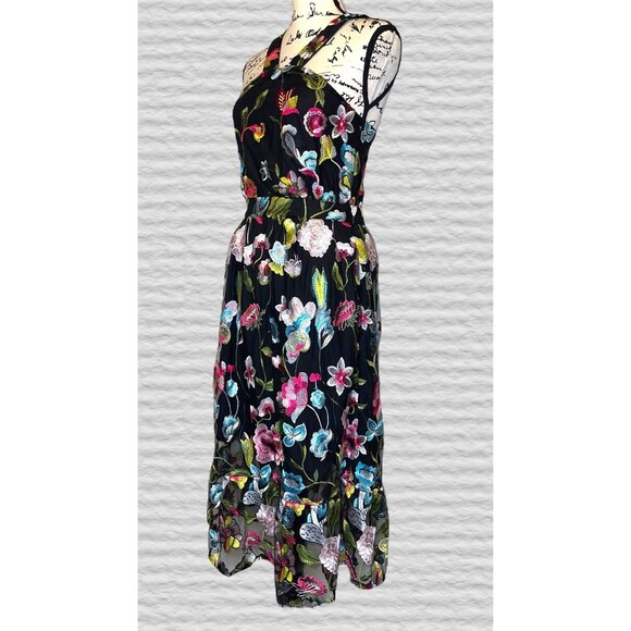 Cynthia Rowley Embroidered Floral Halter Dress Black Pink Size M Elegant - Picture 8 of 14